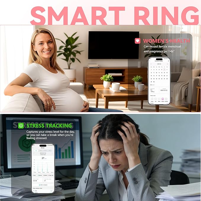 Smart Ring for Women & Men, Health & Fitness Tracker with Heart Rate/Sleep Monitoring/Blood Pressure, 5ATM Waterproof, Activity Trackers with Free App, Valentine's Day Gifts for Women