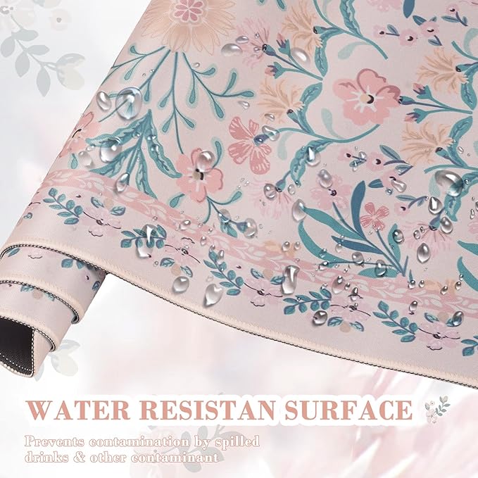 iCasso Aesthetic Floral Desk Mat, L Mouse Pads, Anti-Slip Mousepad with Stitched Edges, Waterproof Computer Pad 11.8"x31.5", Desk Accessories Office Decor for Women(Pink Floral)
