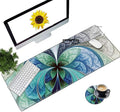 Large Gaming Mouse Pad Office Extended XL Mousepad Non-Slip Soft Keyboard Mouse Mat Home Desktop Writing Pad (31.5"×11.8") with Blue Fractal Flower Design + Cup Coaster and Cute Stickers