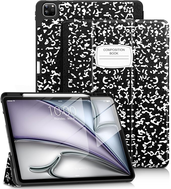 DTTO for iPad Air 13 Inch Case M4/M3/M2 2026/2025/2024, iPad Pro 12.9 Inch Case (6th/5th/4th/3rd Gen), Smart Slim Trifold Stand Soft Cover with Pencil Holder, Book