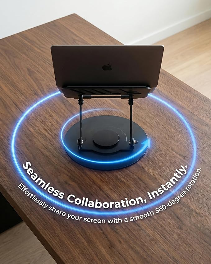 Compatible 360° Rotating Adjustable Laptop Stand, Fully Foldable Dual Rotary Shaft Laptop Riser Portable Standing Desk, Fits MacBook & All 10-15 Inch Laptops - Black