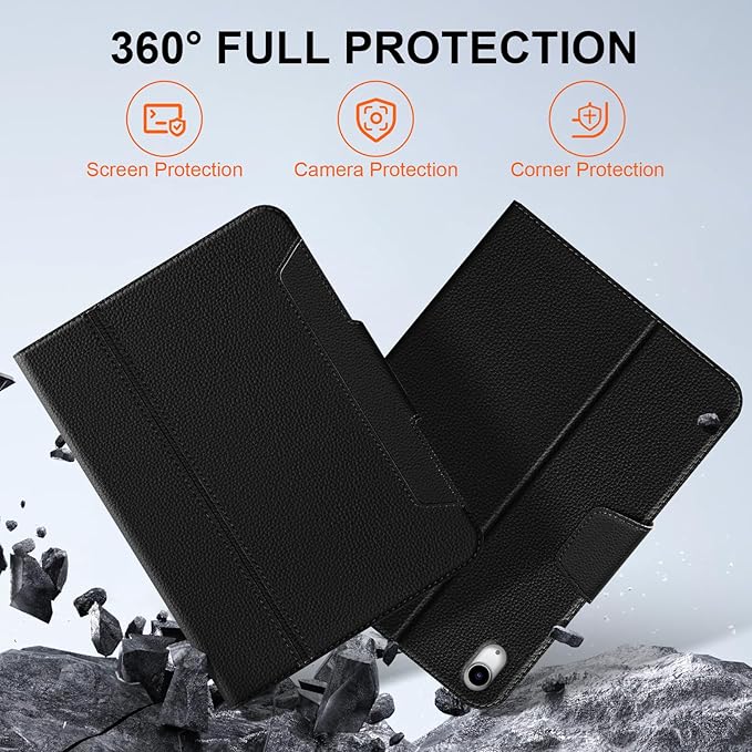 Leather Case for iPad Air 11" M2/M3/M4 (2024-2026) & 10.9" 4th/5th Gen (2020/2022) with Pencil Holder, Auto Wake/Sleep, Adjustable Stand & Magnetic Buckle Closure, Black