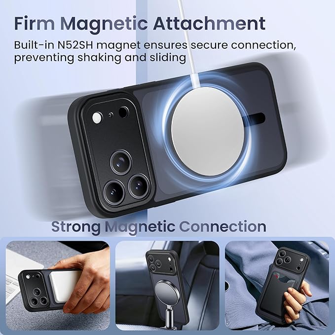 GolbinBox for iPhone 17 Pro Case with Stand,Compatible with MagSafe,[Camera Control][Military Drop Protection] Shockproof Slim Translucent Matte Phone Cover for iPhone 17 Pro 6.3",Black/Clear