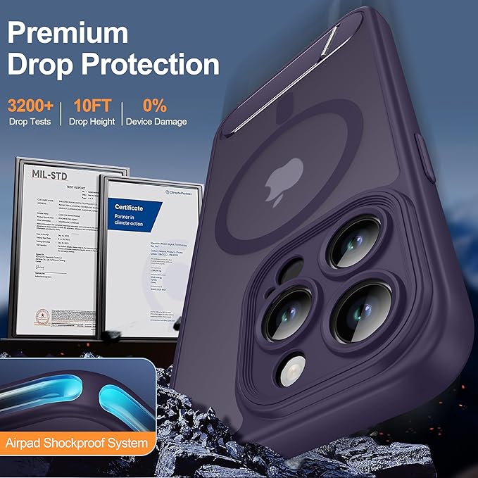 Magnetic for iPhone 15 Pro Case, [Built-in Kickstand][Full Camera Protection][Compatible with MagSafe][Anti-Fingerprint] Shockproof Phone Case for iPhone 15 Pro 6.1",Purple
