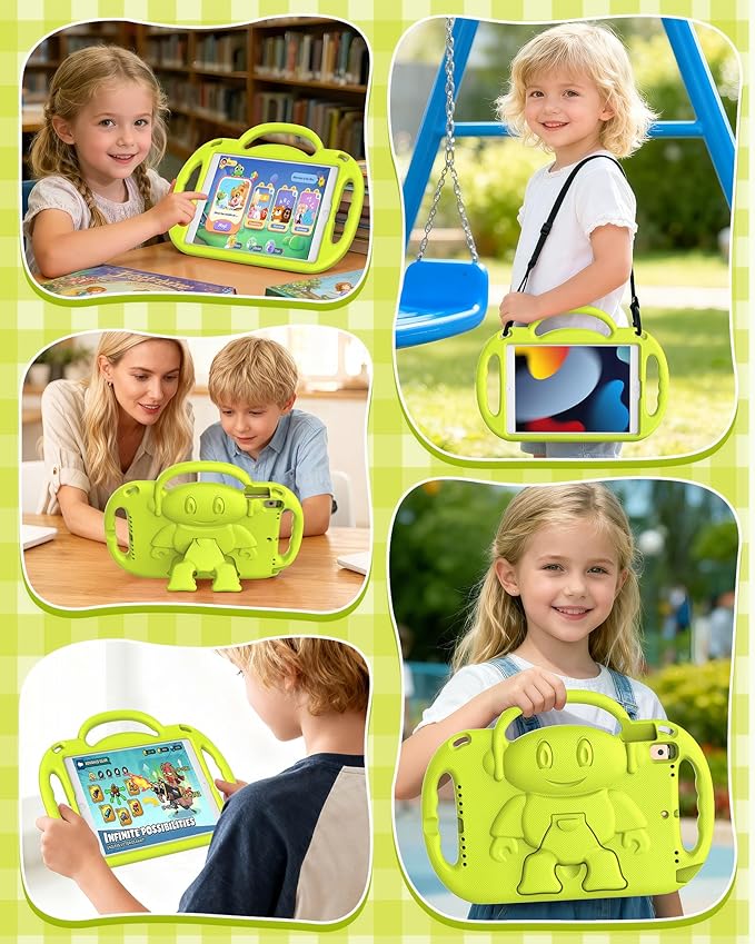 Kids Case for iPad 9th/8th/7th Generation (10.2 inch,2021/2020/2019), Kids Case for iPad Air 3rd Gen 10.5"/Pro 10.5, Durable Shockproof Cover with Shoulder Strap/Handle/Kickstand, Light Yellow