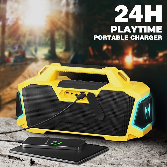 Musibaby Bluetooth Speaker,80W Portable Bluetooth Speaker with Deep Bass,Loud Stereo Sound,IPX6 Waterproof,24H+ Playtime,USB/TF/AUX,Dual Pairing Party Speaker for Outdoor,Beach,Patio (Yellow)