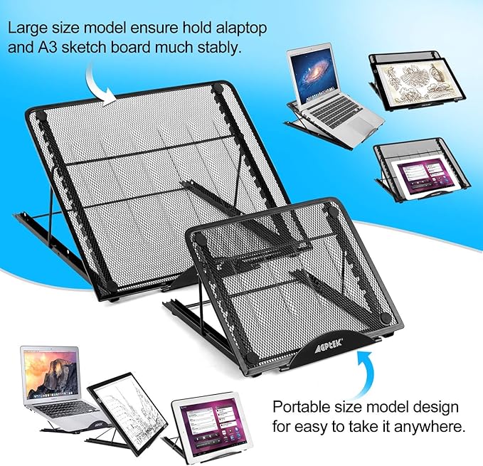 IMAGE Laptop Stand, A3 Large Version Foldable Portable Ventilated Desktop Laptop Stand Holder, Adjustable 12 Angle Points Stand, Compatible with 10" ~ 17" Notebooks, LED Light Box Pad