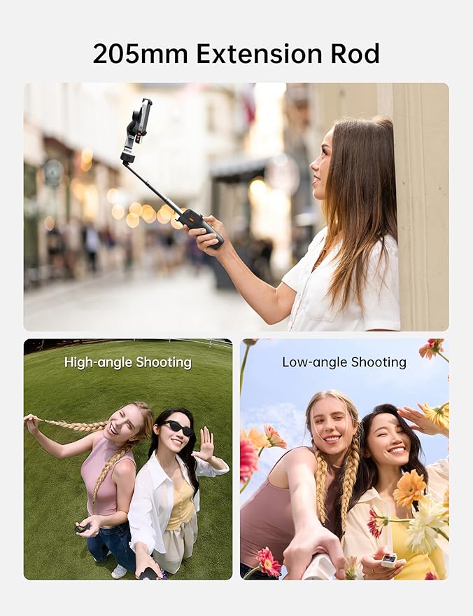 Hohem iSteady V3 Ultra Gimbal Stabilizer for iPhone, AI Tracker with Light, 1.22" Full-color Touchscreen Remote Control, Built-In Extension Rod & Tripod, 360° Infinite Tracking, Video Recording, Black