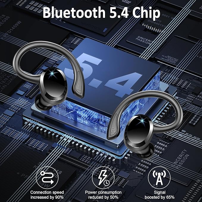 Wireless Earbuds Sport, Bluetooth 5.4 Headphones 3D Bass Hi-Fi Stereo Over Ear Buds, 60Hrs ENC Noise Cancelling Headset with Earhook, IP-X7 Waterproof Earphones Workout Running Gym for Android iOS