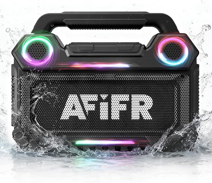 Outdoor Bluetooth Speaker, 160W Loud Bass! Rugged, IP67 Waterproof, 24H Playtime with Lights, Wireless TWS Pairing Portable Speakers for Party, Outsides, Travel, Beach, Garage (Black)