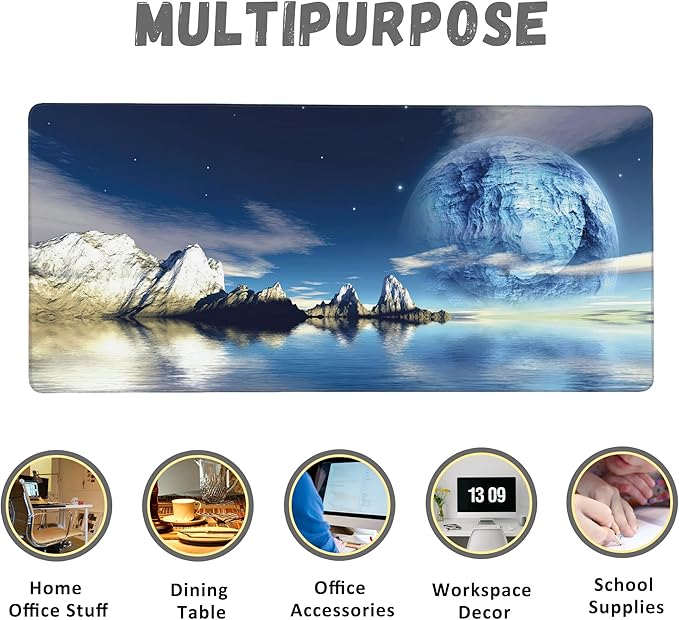 Extended Gaming Mouse Pad SciFi Space Moon Large Mousepad with Stitched Edges,Anti-Slip Rubber Base Keyboard Mouse Mat Desk Pad for Gaming Home Office 35.4 x 15.7 inches