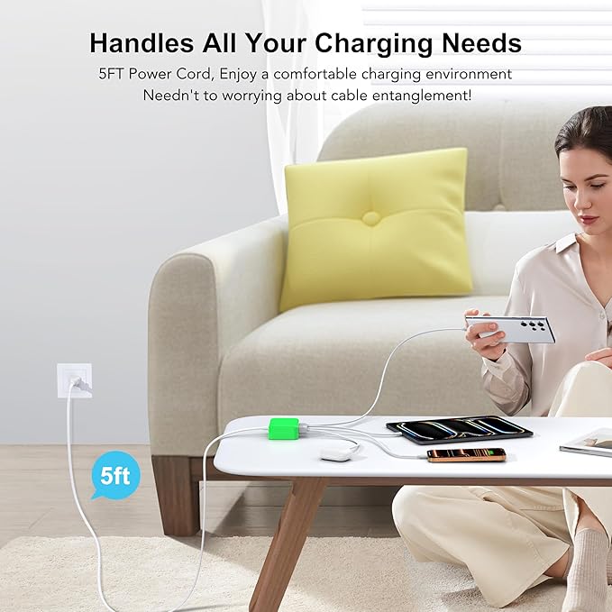 [2026 Updated] USB C Fast Charger, 100W GaN 6 Port Type C Charging Station Hub Block Cube, USB C Wall Charger Power Strip Adapter Plug for iPad iPhone 17 16 15 14 Pro Max Pixel Note Galaxy, 5ft Cord