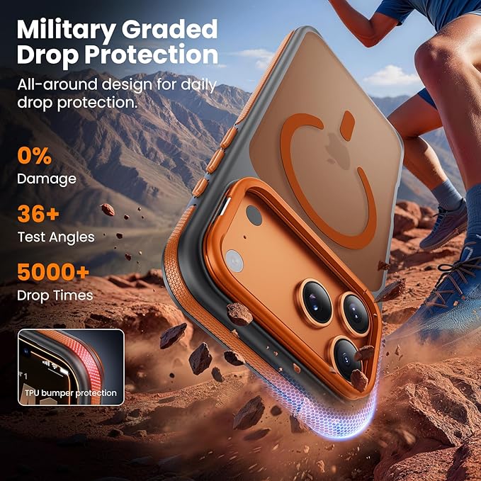 2 in 1 for iPhone 17 Pro Max Case,[1 Screen Protector],7X Military-Grade Drop Protection,Fits MagSafe,Tough, Rugged & Durable for Heavy Duty iPhone 17 Pro Max Case,Orange