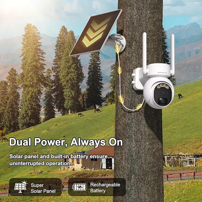 4G LTE Security Camera No Internet Needed, 360° PTZ Outdoor Camera, Solar Camera Outdoor Wireless, PIR Motion Detection, 2K HD, 2-Way Talk, Wall/Ceiling Mount, Free Cloud Storage (Need Apply)