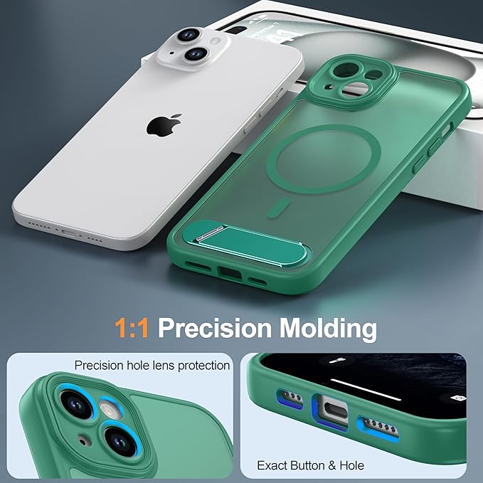 Magnetic Compatible with iPhone 15 Plus Case, [Built-in Kickstand][Full Camera Protection][Compatible with MagSafe][Anti-Fingerprint] Shockproof Phone Case for iPhone 15 Plus 6.7",Cyan