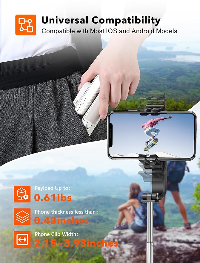 hohem iSteady Q Gimbal Stabilizer for Smartphone, 1 Axis Selfie Stick Tripod with Face Tracking, 360° Rotation, 4 in 1 Portable Phone Tripod w/Extendable Stick for iPhone 14/Android Video Recording