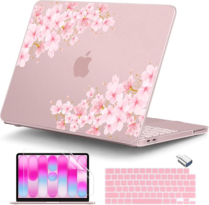 DONGKE for MacBook Neo 13 inch Case 2026 (Model A3404), Artistic Cherry Pattern Ultra Slim Frosted Matte Hard Shell, Anti-Scratch & Fingerprint Resistant Cover - Cherry Blossom