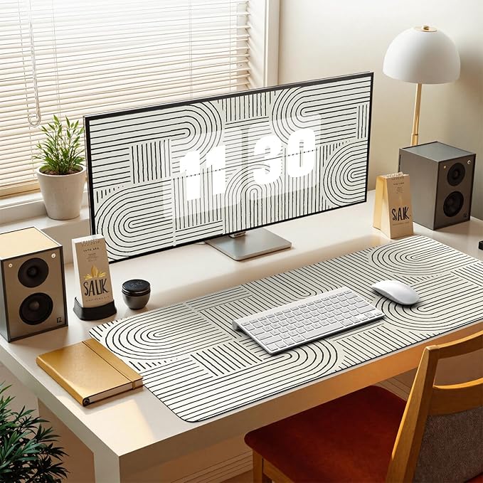 iCasso White Desk Matt for Desktop, Cute Desk Pad Mat, Large Mouse Pad, Anti-Slip Big Mousepad with Stitched Edges, Keyboard Pad for Computer(White)