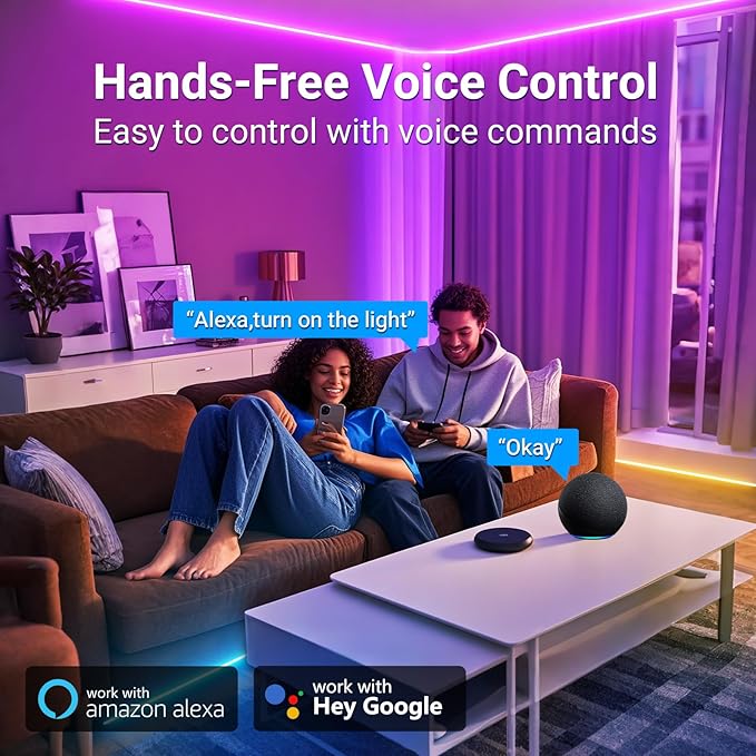 hyrion Smart LED Strip Lights 100ft WiFi, RGB Color Changing Lights Work with Alexa and Google Assistant, 16 Million Colors with App Control and Voice Control Led Lights for Bedroom, Room Decor