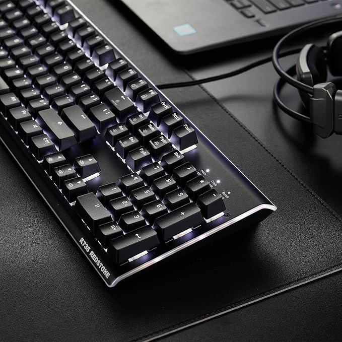 Hexgears GK735 Mechanical Gaming Keyboard Kailh Box White Switch 104 Keys ABS Keycaps Wired Gaming Keyboard with White LED Backlight, Ergonomic Design for Windows Laptop PC Mac (No Light Strip)