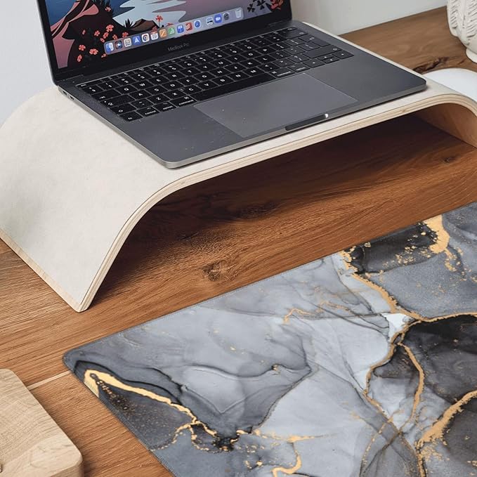 Grey and Black Marble Large Extended Mouse Pads XL Mousepad with Stitched Edges Marbling Non-Slip Rubber Base Computer Keyboard Pad Desk Mat for Home Office Desk Decor, 29.5" X 15.8"