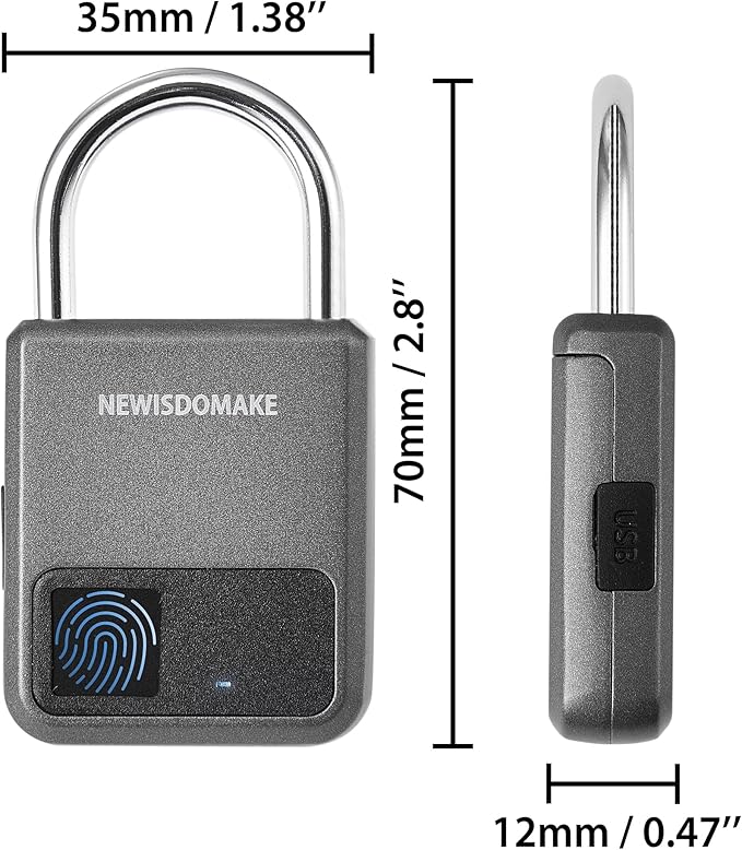 Fingerprint Padlock, Smart Padlock with Fingerprint or Remote Authorized Unlock, Biometric Lock Suitable for Luggage, Bookcase, Suitcase, Backpack, Bike, School Locker, Gym Locker Lock(Gray)