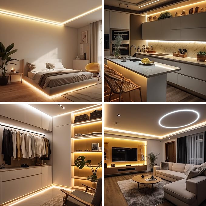 AXMOTUT COB LED Strip Light Warm White, High Bright LED Strips with 2400LEDs, RF Remote and UL Power Supply, 3000K Dimmable LED Lights for Bedroom, Kitchen, DIY Home Decoration