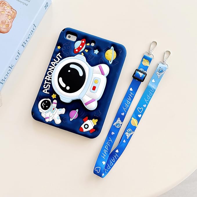 3D Cute Astronaut Case for iPad 9th/8th/7th 10.2 inch/Air 3 2019/Pro 10.5 inch,Kawaii Cartoon Pretty Space Astronaut Soft Silicone Foldable Stand Case with Lanyard for Kids Teens Girls Women