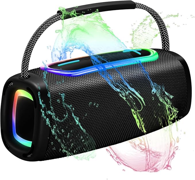 Bluetooth Speaker 6000mAh, 36H Playtime BT5.4 Portable Wireless Speaker with 24W Loud Stereo Sound, IP6 Waterproof, Portable Speaker with RGB Multi-Color Rhythm Lights for Outdoor/Home/Party as Gift