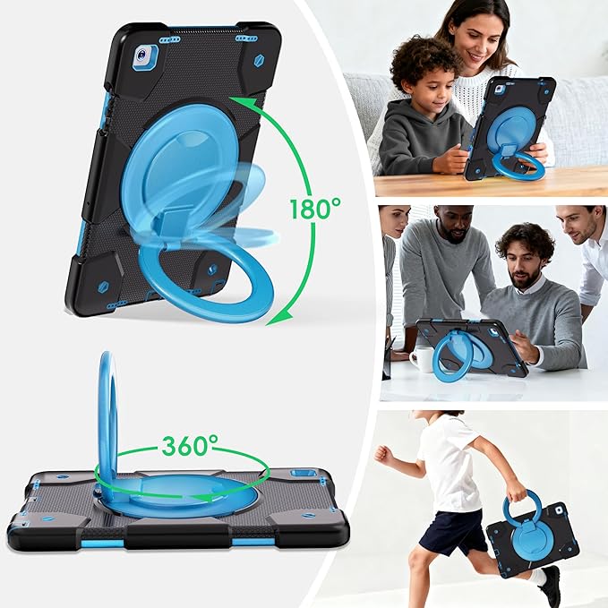 Andnary Case for Samsung Galaxy Tab A9+/A9 Plus Case 11 Inch with Screen Protector/360° Rotating Stand/Pen Holder/Shoulder Strap, Shockproof Cover for Tablet A9+ 5g (Black+Blue)