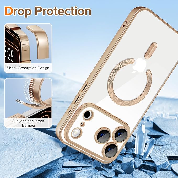 Hython Magnetic Clear for iPhone 17 Pro Max Case with Camera Lens Protector [Compatible with MagSafe] Plating Edge Slim Soft TPU Cover Protective Phone Case for 17 Pro Max 6.9", Matte Desert Brown