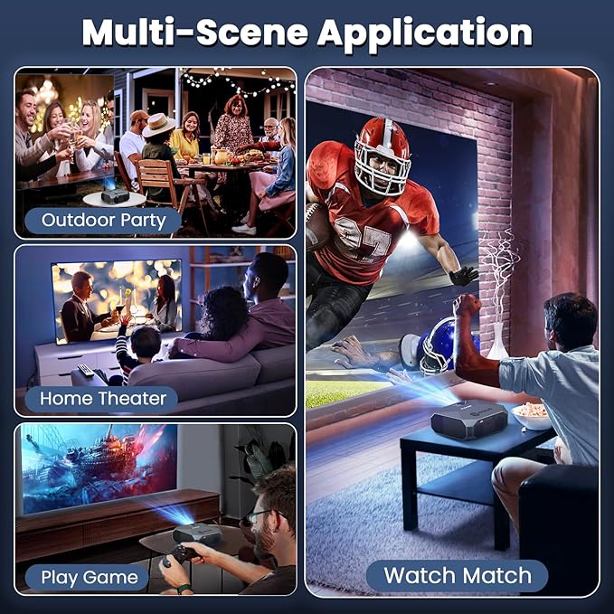 FUDONI Projector with WiFi and Bluetooth, Outdoor 4K Support 18000L Projector HD 1080P Max 300" Display, Movie Video Portable Home Theater Projector Compatible with USB/HDMI/iOS/Android/TV Stick