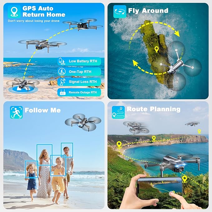 GPS Drones with Camera for Adults 4K, FPV Drone Under 249g with Brushless Motor, GPS Auto Return, Follow Me, Waypoint Flight, Foldable Drone with Gesture Control, 46Mins with 2 Batteries, Black Gray
