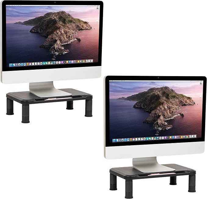 Mind Reader Monitor Stand, Height Adjustable, Laptop, Computer, Riser, Office, Set of 2, Black