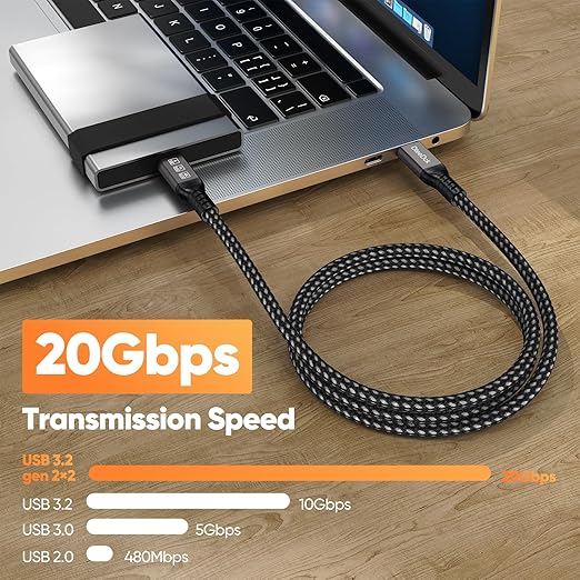 USB C 3.2 Gen 2 Cable 10ft, 4K@60Hz/ 20Gbps/ 100W Type C Video Display Monitor Cord, USBC High Speed Data Transfer/Fast Charging for Monitor HDTV Laptop Docking Station and More