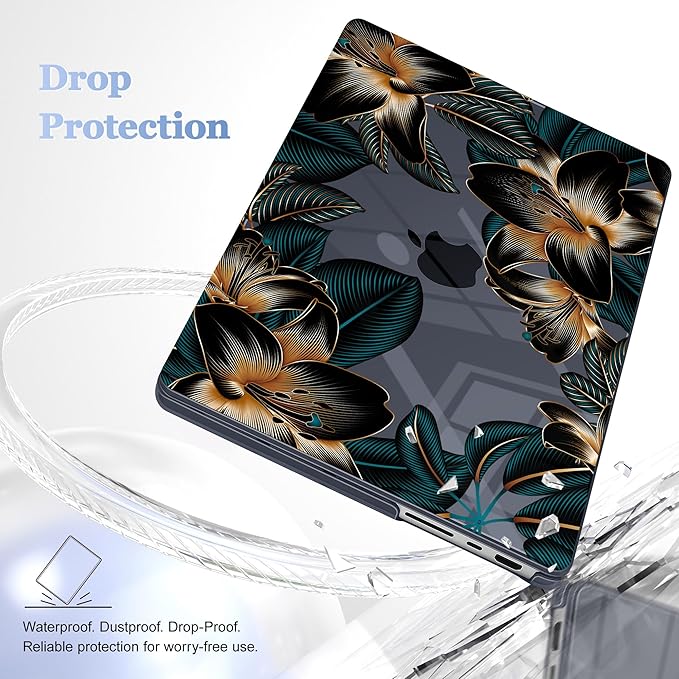 May Chen for 2026 MacBook Pro 14-inch M5 M4 M3 M2 M1 Pro/Max Chip, Release 2026 2025-2021, Model A3427 A3426 A3434 A3112 A3401 A3185, Plastic Hard Shell with Keyboard Cover, Golden Lilies Flowers
