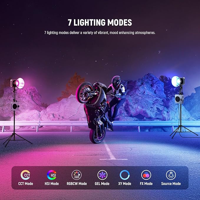 NEEWER HS200C Portable RGB LED Video Light, APP/2.4G/Panel/DMX Control, 280W 150000Lx 2500-7500K CRI95+ COB Continuous Output Lighting Bowens Spotlight for Video Recording Streaming Studio Photography
