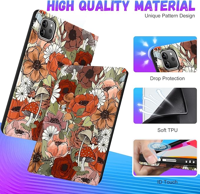 Uppuppy for iPad Air 11 inch (M2/M3) Case, Air 5th/4th Generation 10.9, Pro 11'' Case Cute Kids Women Girls Folio Flower Pencil Holder Cover for iPad Air 11 2024/2025, 10.9 2022 2020, Pro 11