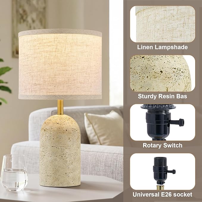 GyroVu Table Lamps Set of 2, Stone-Like Resin Bedside Lamps for Living Room Bedroom, 18" Modern End Table Desk Lamp for Nightstand, Entryway, Home Office