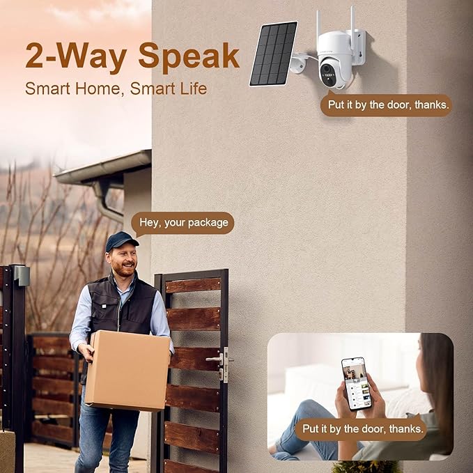 HOSAFE.COM Home Security Cameras Wireless Outdoor, 2K Outdoor Camera Wireless WiFi, 360 Camera Solar Powered, PTZ, PIR Sensor, Free Cloud Storage(Need Apply), 2-Way Talk, IP66 Waterproof, 2 Pack