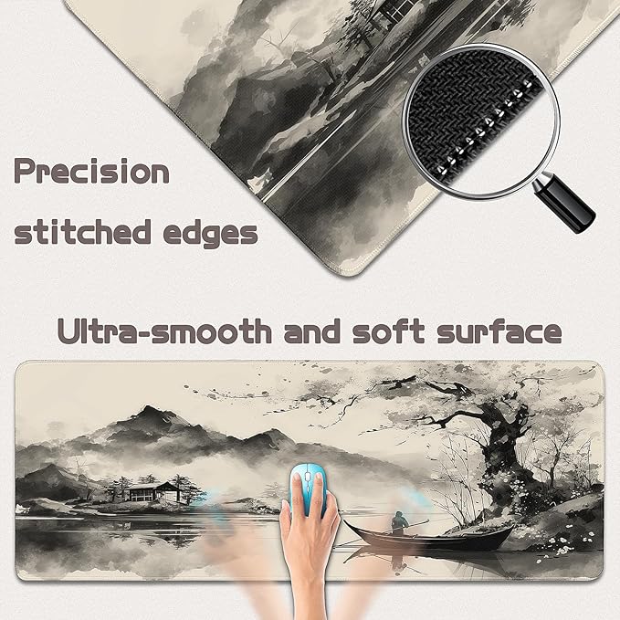 Gaming Mouse Pad - (31.5"×11.8") Japanese Painting Large Mouse Pads for Desk - Desk Mat for Keyboard and Mouse with Non-Slip Base, Desks Pad Matfor Game/Office & Home