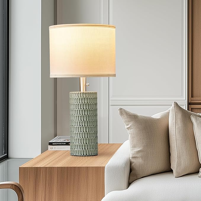 Reaketon Table Lamps for Living Room Set of 2, Ceramic Table Lamps for Bedroom, 20" Modern Lamps for Night Stands, Green