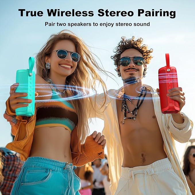 Bobtot Portable Bluetooth Speaker, IPX6 Waterproof Speaker with Punchy Bass, 15W Loud Sound, RGB, 15H Playtime, Dual Pairing for Party, Camping, Beach, Teal