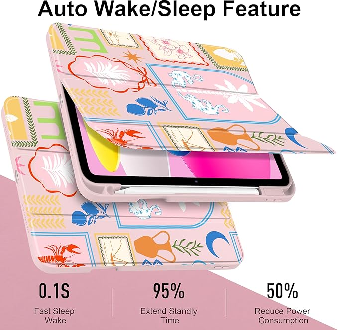 Case for iPad Air 11 inch M4 2026 M3 2025 M2 2024 Release with Pencil Holder Clear Back Shell Pink Lightweight Shockproof TPU Edge Trifold Stand Auto Wake Sleep Cute Cover, Creative Collage