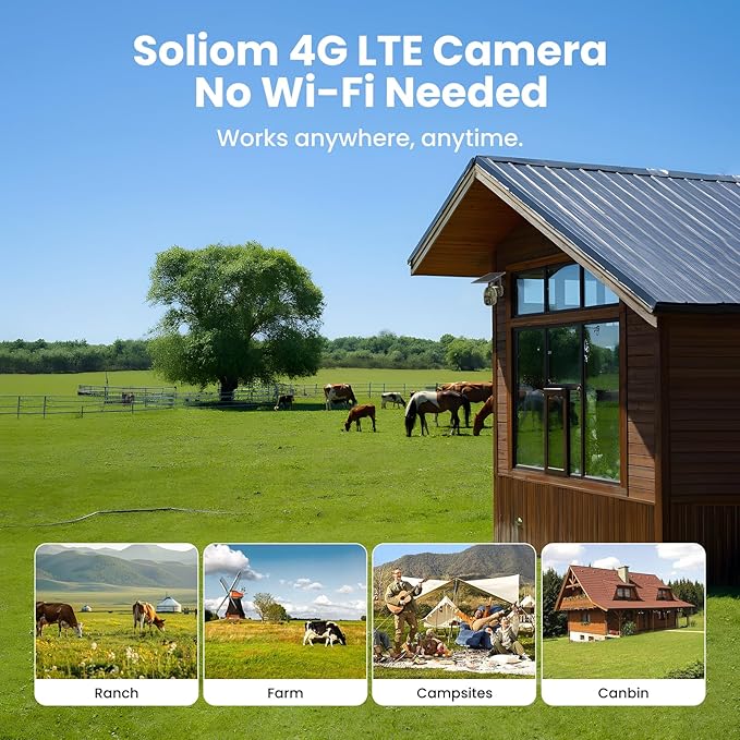 SOLIOM S600 4G LTE Cellular Security Cameras Wireless Outdoor, Solar Security Camera with Pan Tilt 360°View, 2K Full Color Night Vision, Unlimited Data Plan, PIR Motion Sensor, 2 Way Talk, Camo