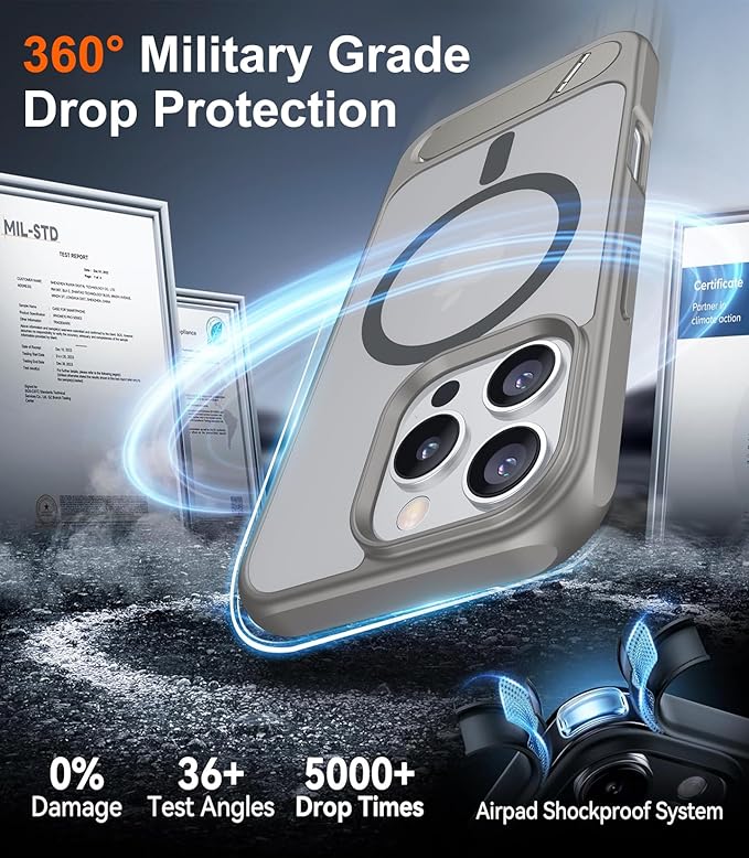 Magnetic Compatible with iPhone 16 Pro Case, [Built-in Invisible Kickstand][Compatible with MagSafe] [Military Grade Shockproof] Slim Translucent Matte Phone Case for iPhone 16 Pro 6.3"
