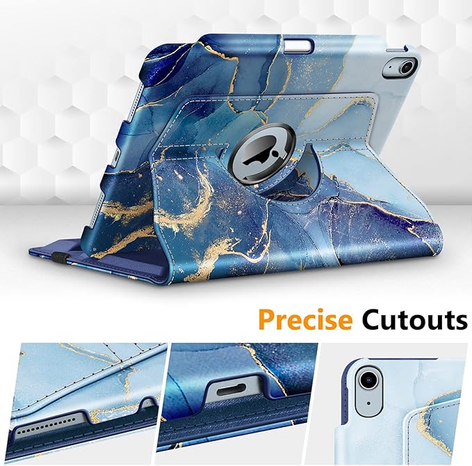 Fintie Rotating Case for iPad Air 11-inch M4/M3/M2 (2026/2025/2024), iPad Air 5th (2022) / 4th Generation 10.9 Inch - 360 Degree Rotating Protective Stand Cover with Pencil Holder, Ocean Marble