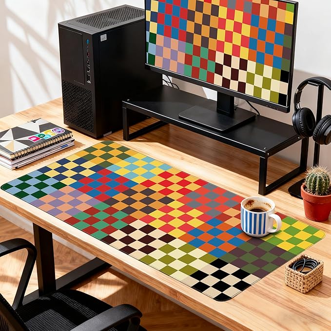Desk Cover Mat, Extended Cute XXL Large Mouse Pad, Computer Laptop Mat Desk Decor for Office Game Home 31.5 X 15.7 Inch (Retro Checkered)