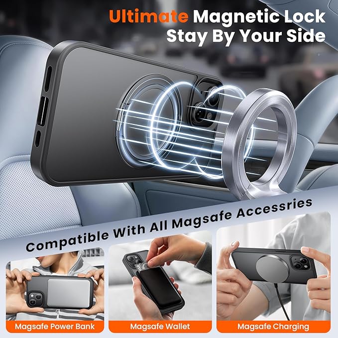 Tigowos Magnetic for iPhone 15 Case with 360° Rotating Stand, Drop Resistant Matte Skin Feeling Back Cover Shockproof Slim Fit for iPhone 15 Phone Case, Black-Stand