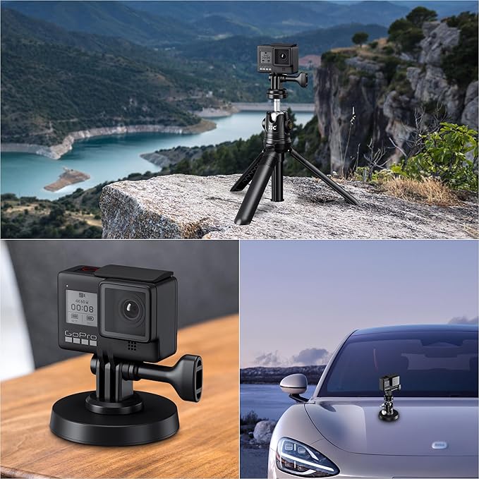 JJC Stylish 1/4 Tripod Mount Adapter for GoPro Go Pro Hero 13 12 11 10 9 8 7 6 5, DJI Osmo Action 4 3, AKASO, Insta360 Ace Pro and Other Action Cameras on Standard 1/4"-20 Tripod Selfie Stick Monopod